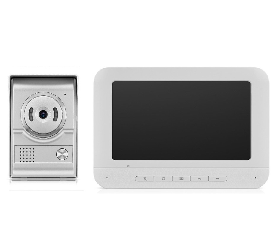 7 Inch LCD Transfer 4 Wire Video Intercom System DC 15V CMOS Ring Door View Cam